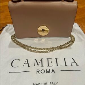 Camelia Roma- Blush Top Handle Crossbody Bag with Gold Chain